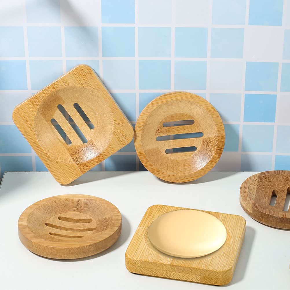 12 Pcs Bamboo Soap Dishes, Wooden Soap Tray Soap Holder, Shampoo Bar Holder Bar Soap Holder For Bathroom, Kitchen (Square & Roun